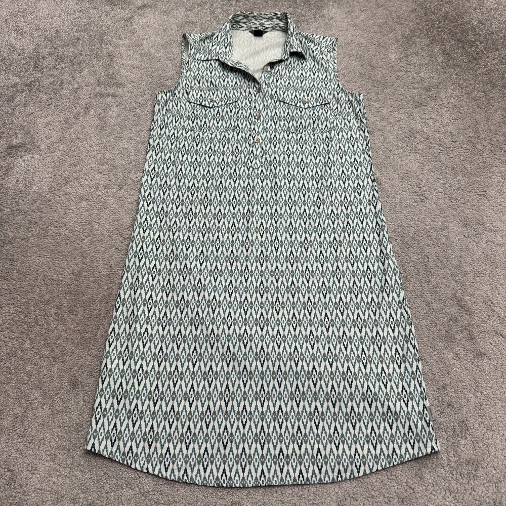Eddie Bauer Departure Sleeveless Shirt Dress Women XS Geometric Print Blue Comfy